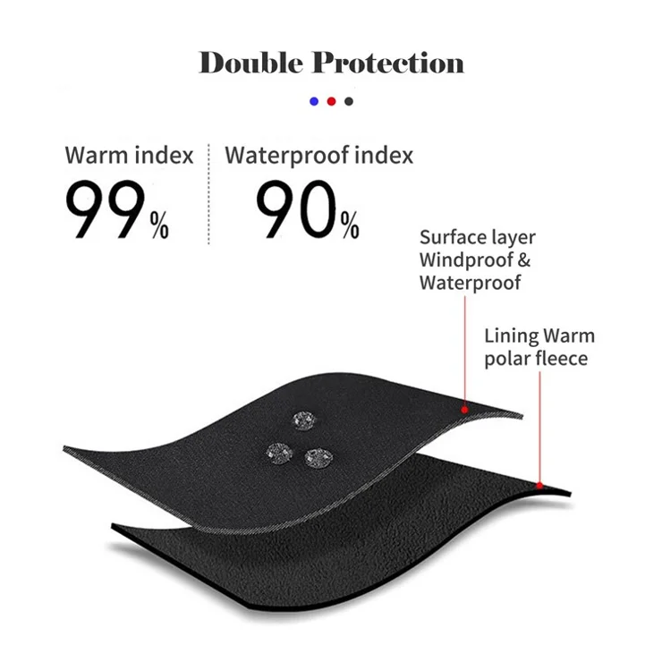 Touch Screen Winter Warm Gloves Windproof Waterproof Zipper Mittens Gloves for Running Driving Cycling Working - Black/XXL