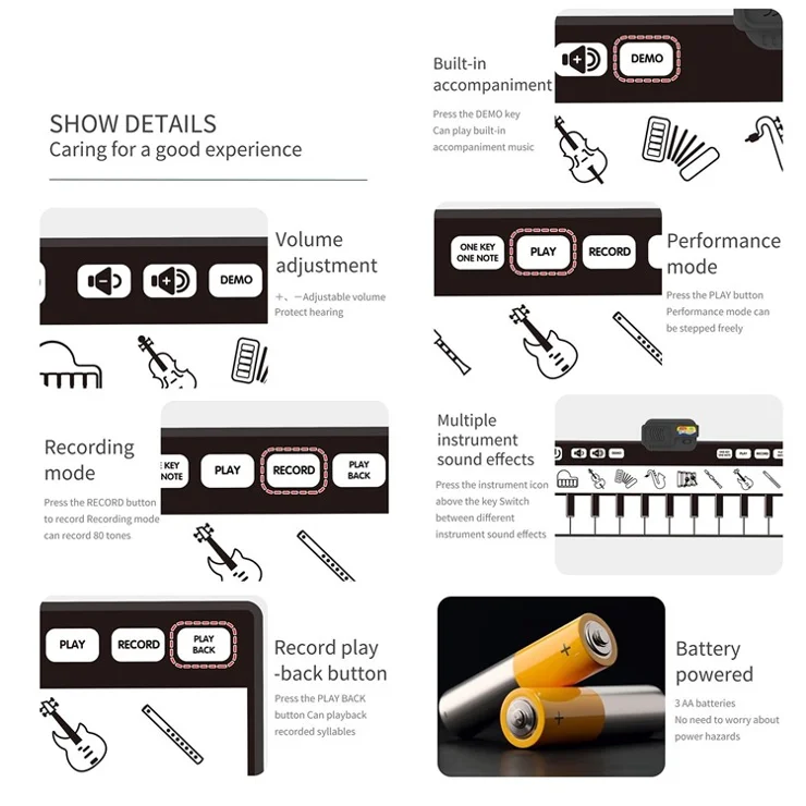 10 Keys Kids Waterproof Piano Music Mat Musical Keyboard Floor Playmat Children Baby Play Blanket Early Educational Toy - Style 1
