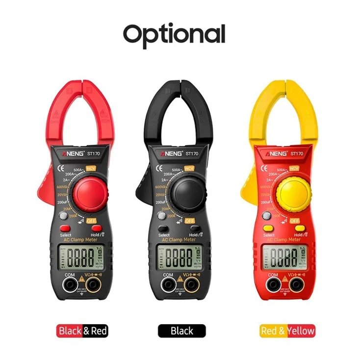 ANENG ST170 Digital Clamp Meter Multimeter 1999 Counts AC DC Smart Clamp Meter, Auto-ranging Measure Resistance - Black/Red