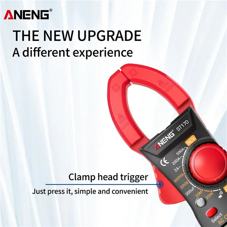 ANENG ST170 Digital Clamp Meter Multimeter 1999 Counts AC DC Smart Clamp Meter, Auto-ranging Measure Resistance - Black/Red