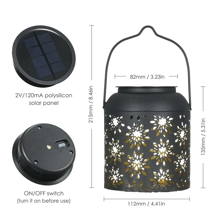 TOMSHINE 2Pcs/Pack Solar Lantern Outdoor Hanging Light Retro Metal Decorative Light Hollowed Out Flower Pattern Garden Landscape Lighting