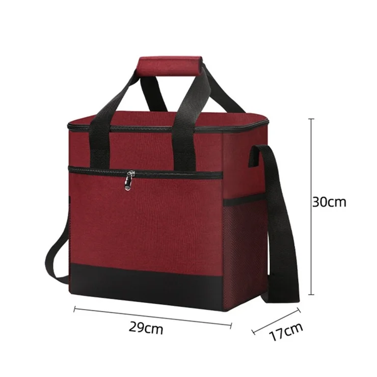 Portable Insulated Lunch Bag Reusable Lunch Box Container 15L Capacity with Top Carry Handle Shoulder Strap - Wine Red