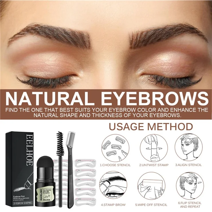 Eyebrow Hairline Stamp Kit Eyebrow Stencil Set with Eyebrow Brush Trimmer Brush Accessory - Dark Brown