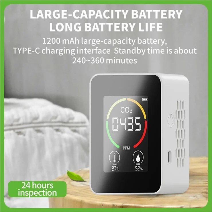 Carbon Dioxide Air Quality Monitor Pollution Ventilation Meter Tester Temperature Humidity Meter LCD Display with Backlit - Black