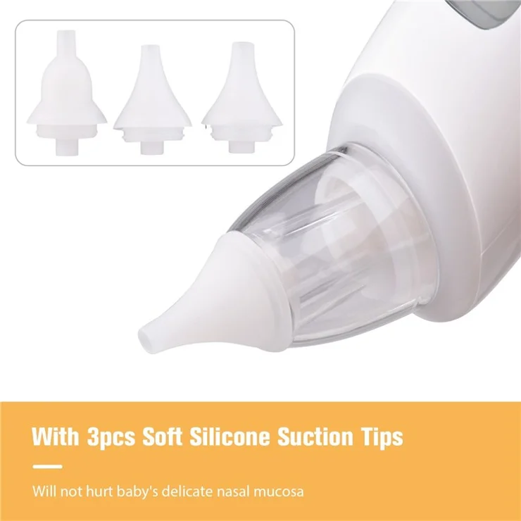 Electric Baby Nasal Aspirator Safe Low Noise Built-in Battery Automatic Nose Sucker Cleaner for Infants 3 Suction Levels with Light Soothing Music 3pcs Silicone Suction Tips