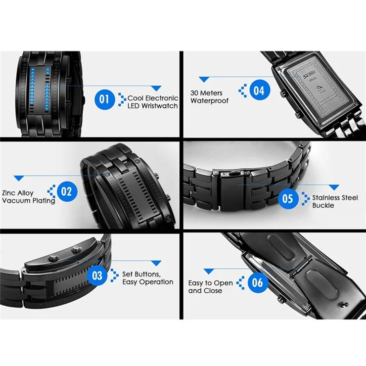 SKMEI Couple Watches LED 30M Waterproof Digital Electronic Wrist Watch with Display Time Calendar Date for Men Women Lovers - Silver/Men