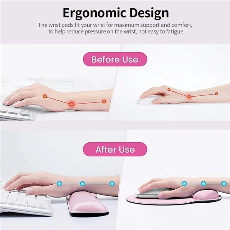 Memory Foam Keyboard Wrist Rest Pad Mouse Pad Set Keyboard Mouse Wrist Pad Cushion Anti-slip Rubber Base - Rose