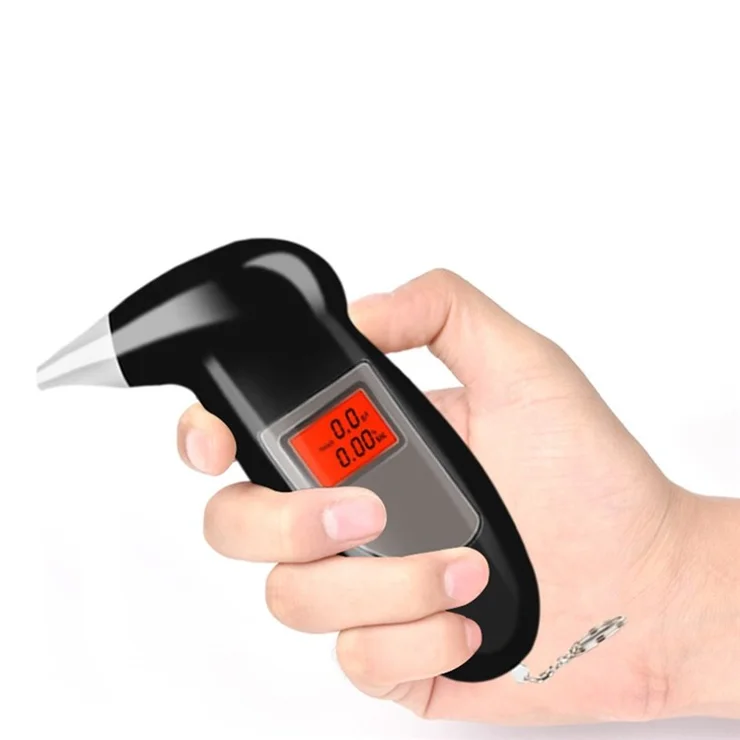 Keychain Breathalyzer Portable Digital Breath Alcohol Tester Backlit LED Digital Accurate BAC Detector with 5 Mouthpieces for Personal Use