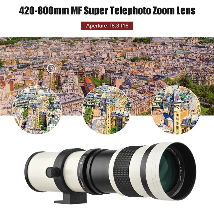 Camera MF Telephoto Zoom Lens Universal 1/4 Thread Replacement for Nikon AI-mount D50 D90 D5100 D7000 D3 D5100 D3100 D3000 D60 Cameras - White