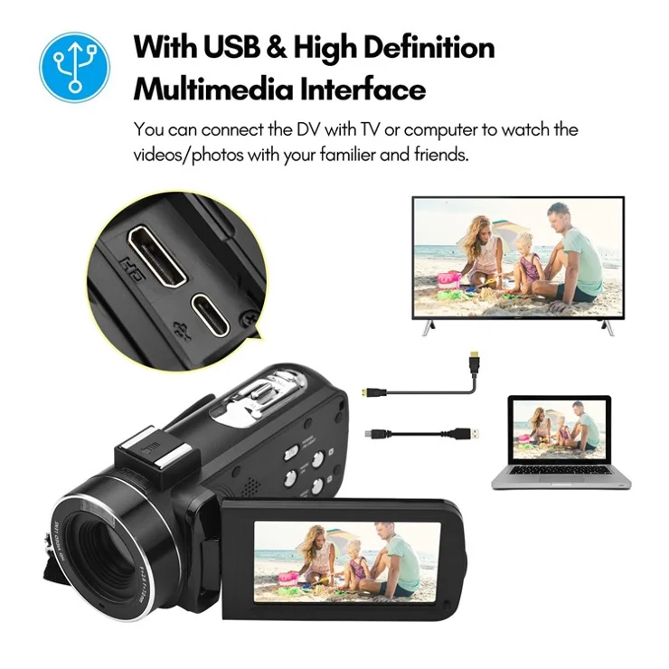 4K Digital Video Camera 3.0 Inch IPS Touch Screen WiFi Camcorder DV Recorder 56MP with Wide-Angle Lens + 2 Batteries + Microphone