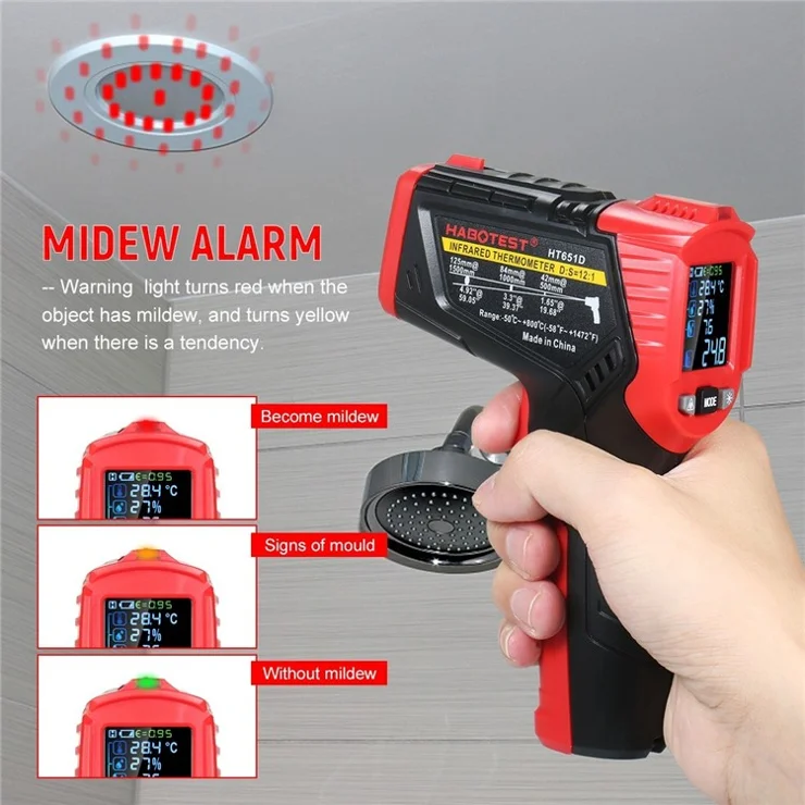 HABOTEST Multi-functional Non-contact Infrared Thermometer High Precision Temp Humidity Dew Point Temperature Meter for HVAC Automotive Mechanics Electricians