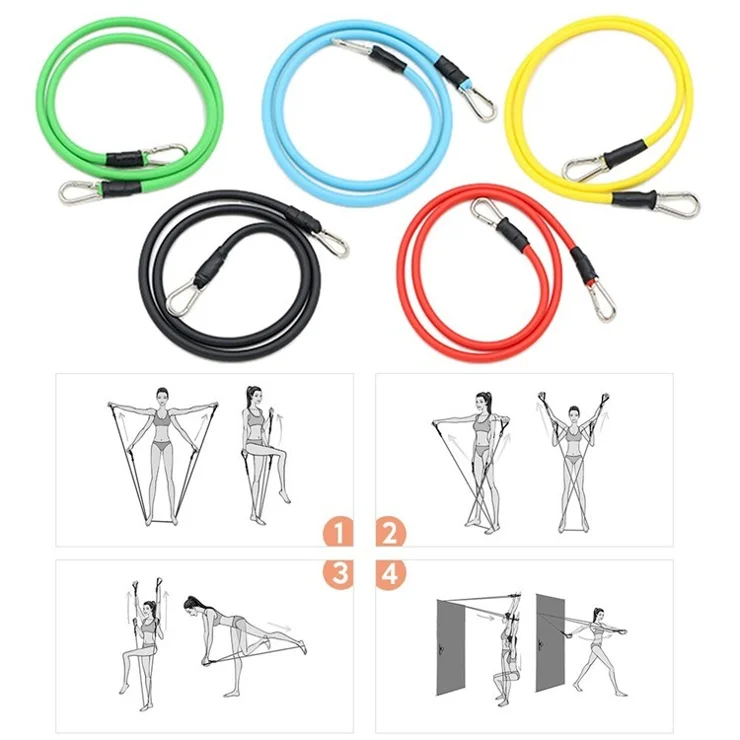11Pcs Resistance Band Set Fitness Workout Bands with Handles, Door Anchor, Ankle Strap for Heavy Resistance Training Physical Therapy Shape Body