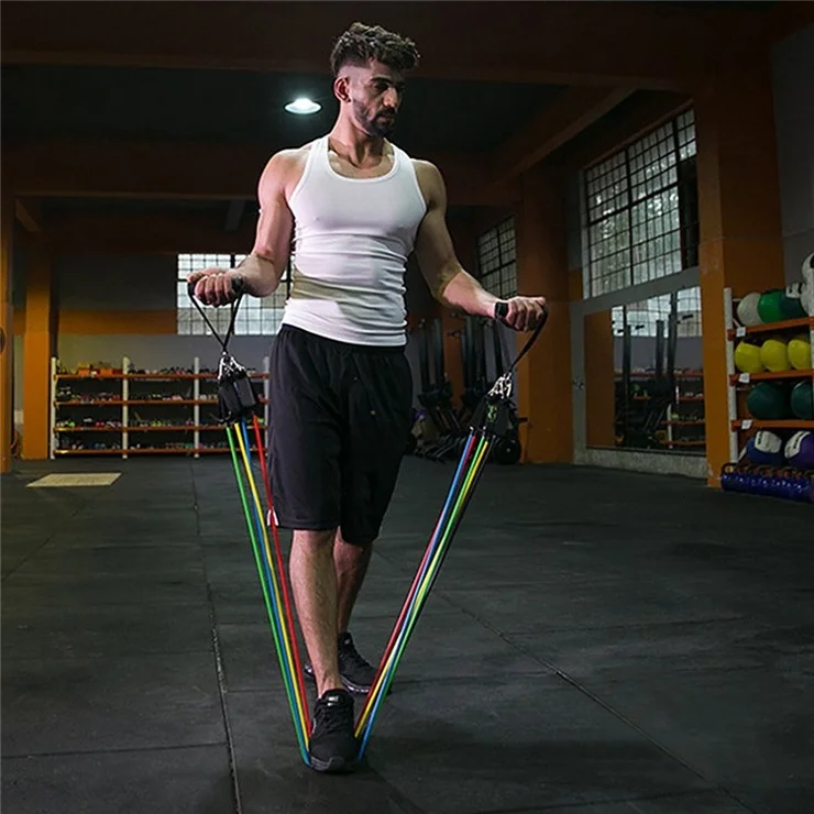 11Pcs Resistance Band Set Fitness Workout Bands with Handles, Door Anchor, Ankle Strap for Heavy Resistance Training Physical Therapy Shape Body