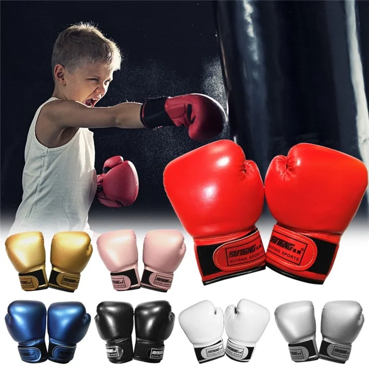 SUTENG 1Pair Kids Boxing Gloves Youth Boxing Training Gloves Kids Kickboxing Sparring MMA Gloves for Child Age 3-10 Years - White