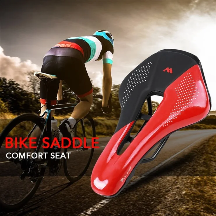 WEST BIKING Bike Saddle Bicycle Saddle Replacement Soft PU Leather Hollow Seat Cushion for MTB Mountain Bike Road Bike - Black / Blue