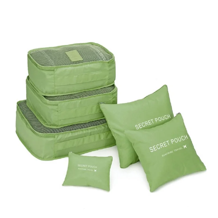6 Pcs/Set Square Travel Luggage Clothes Organizer Storage Bags - Green
