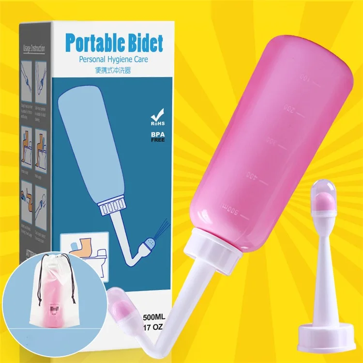 500ml Portable Travel Handheld Bidet Sprayer Personal Hygiene Cleaning Spraying Bottle - Pink