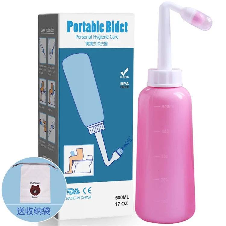 500ml Portable Travel Handheld Bidet Sprayer Personal Hygiene Cleaning Spraying Bottle - Pink