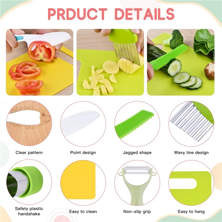 13Pcs / Set Fruit Cutter Cutting Board Children Plastic Kitchen Knife Toy Set (BPA-Free, No FDA Certification)