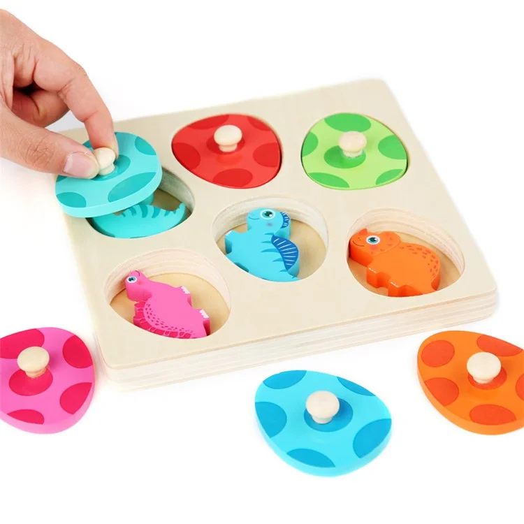 Dinosaur Match Eggs Peg Puzzles Wooden Montessori Preschool Learning Toys for Toddlers