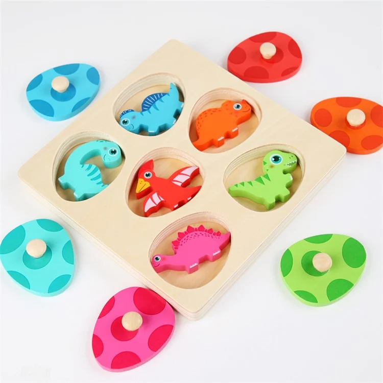 Dinosaur Match Eggs Peg Puzzles Wooden Montessori Preschool Learning Toys for Toddlers