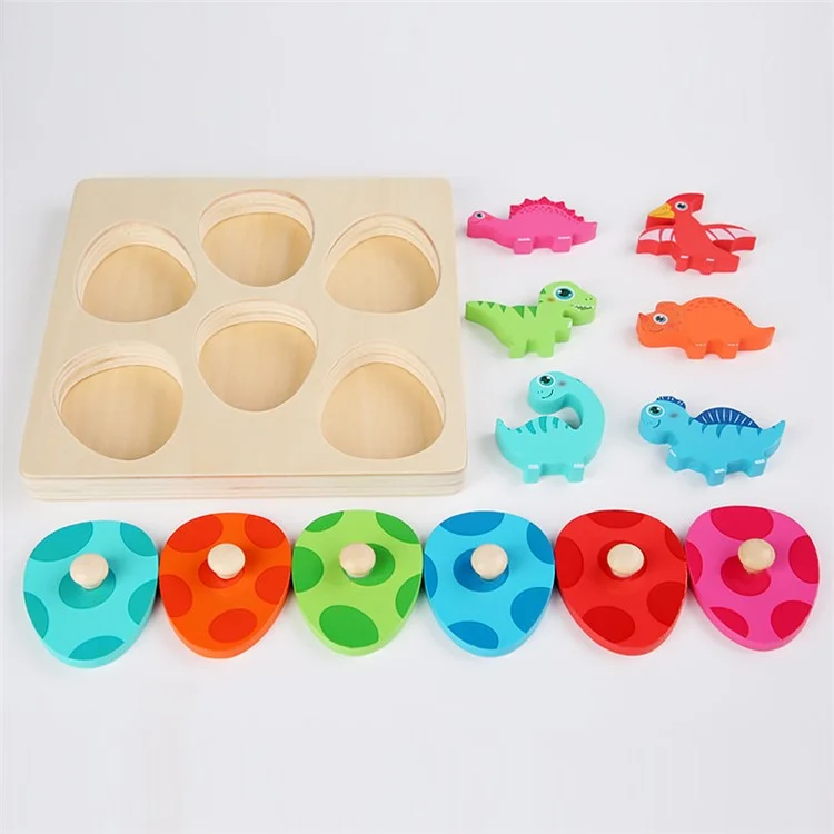 Dinosaur Match Eggs Peg Puzzles Wooden Montessori Preschool Learning Toys for Toddlers