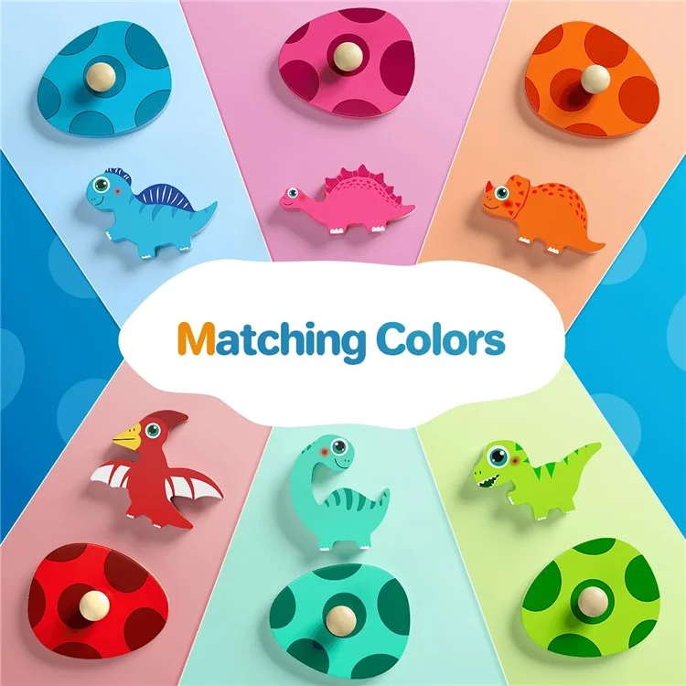 Dinosaur Match Eggs Peg Puzzles Wooden Montessori Preschool Learning Toys for Toddlers