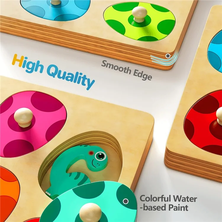 Dinosaur Match Eggs Peg Puzzles Wooden Montessori Preschool Learning Toys for Toddlers