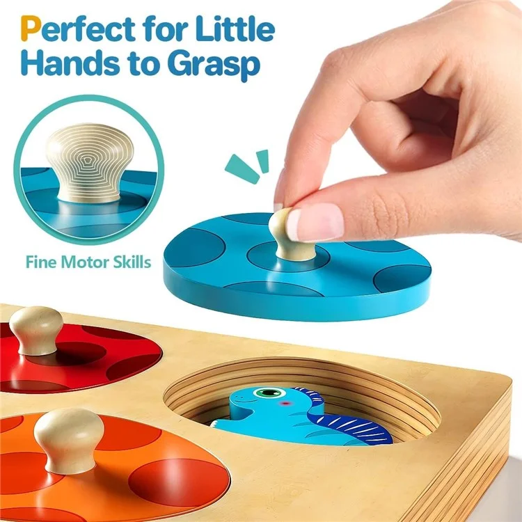 Dinosaur Match Eggs Peg Puzzles Wooden Montessori Preschool Learning Toys for Toddlers