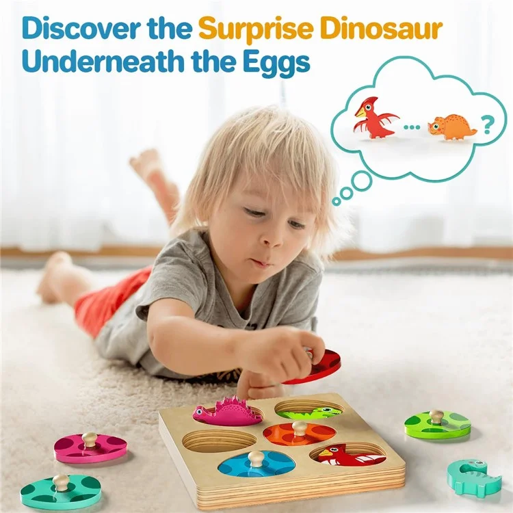 Dinosaur Match Eggs Peg Puzzles Wooden Montessori Preschool Learning Toys for Toddlers