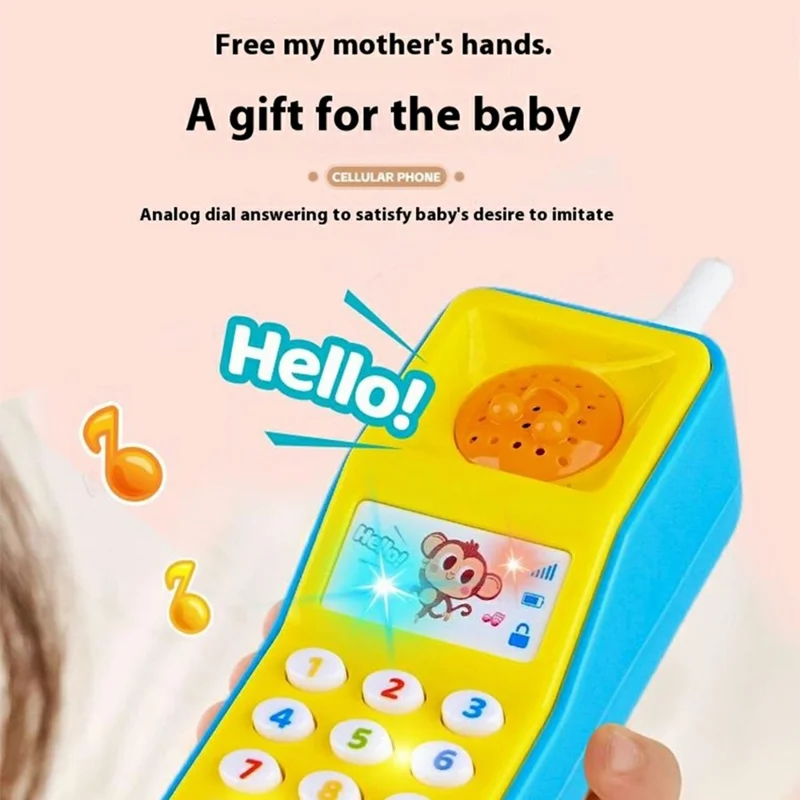 Jouet de téléphone bébé 8901-B, téléphone électronique musical pour enfants avec jeu de sons et de lumières, jouet éducatif - Jaune + Bleu