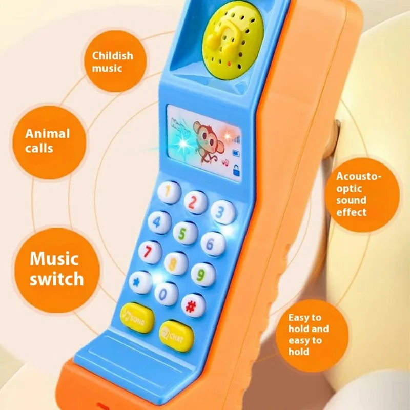 Jouet de téléphone bébé 8901-B, téléphone électronique musical pour enfants avec jeu de sons et de lumières, jouet éducatif - Jaune + Bleu