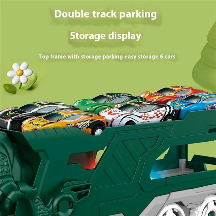 Y333-152 Caminhão de Transporte de Dinossauro Brinquedos Slide Game Kids Birthday Holiday Gift com 6 Carros de Corrida - Verde