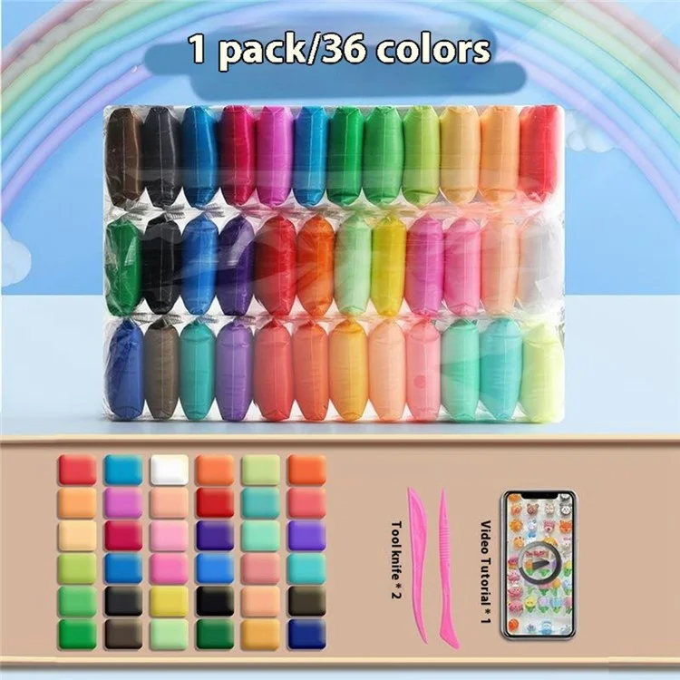 36 Farben DIY Clay Set für Kinder Ultra-leicht, nicht klebrig Modellierton