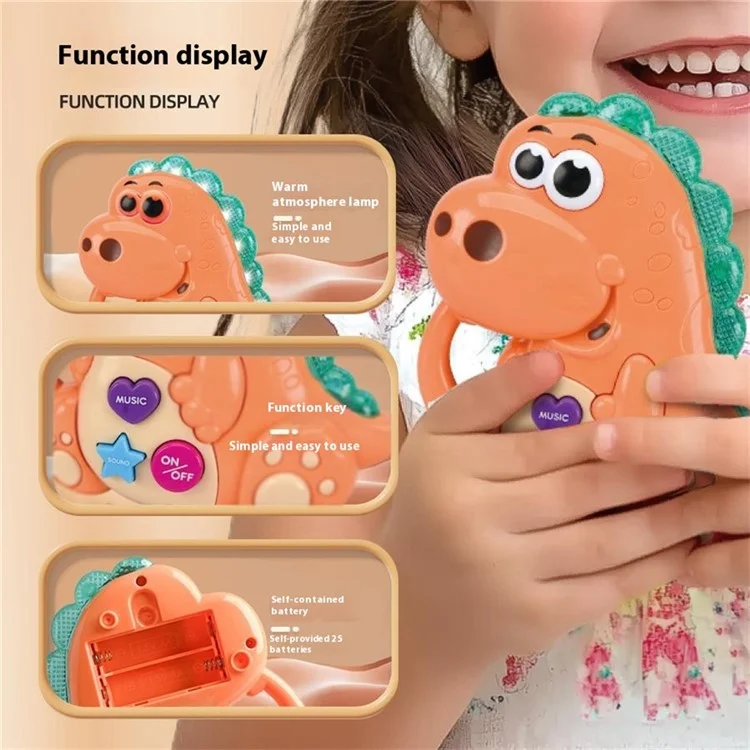 1138 Cartoon Dinosaur Baby Kids Musical Educational Toy Electronic Piano with Light - Orange