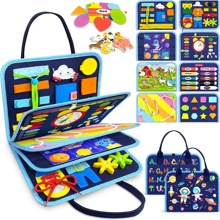 Tablero de actividades de astronauta con 8 páginas, juguete educativo de aprendizaje temprano, libro sensorial Montessori, regalo de cumpleaños