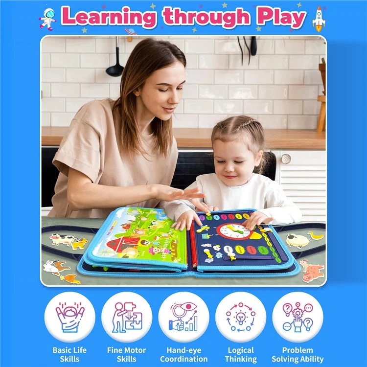 Tablero de actividades de astronauta con 8 páginas, juguete educativo de aprendizaje temprano, libro sensorial Montessori, regalo de cumpleaños