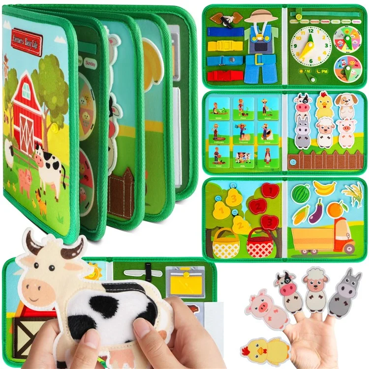 Tableau d'apprentissage en feutre pour enfants et tout-petits, livre éducatif interactif sur la ferme avec des animaux, jouet calme