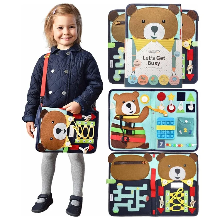 Маленький медвежонок Busy Board Felt Children Activity Board Образовательная игрушка Монтессори для сенсорного развития малышей