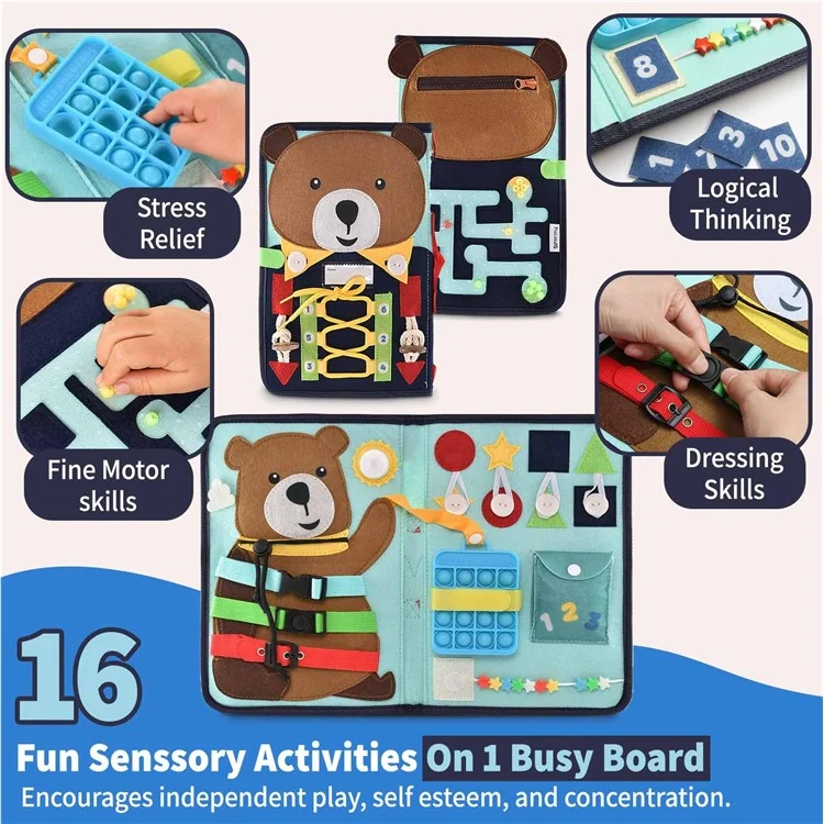 Маленький медвежонок Busy Board Felt Children Activity Board Образовательная игрушка Монтессори для сенсорного развития малышей