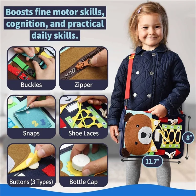 Маленький медвежонок Busy Board Felt Children Activity Board Образовательная игрушка Монтессори для сенсорного развития малышей
