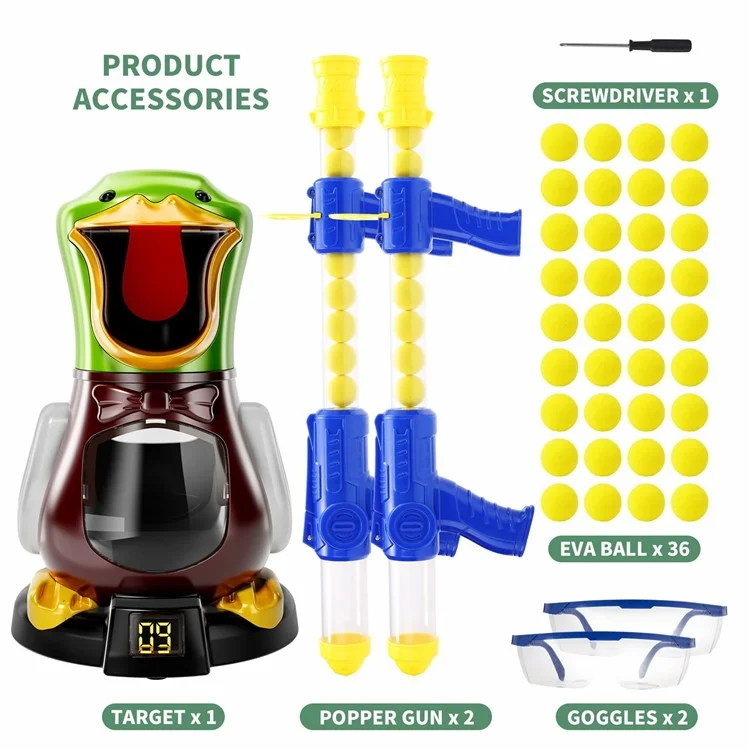 Jogo de tiro com alvo de pato de desenho animado com bomba de ar, bala macia e pontuação eletrônica (sem bateria)