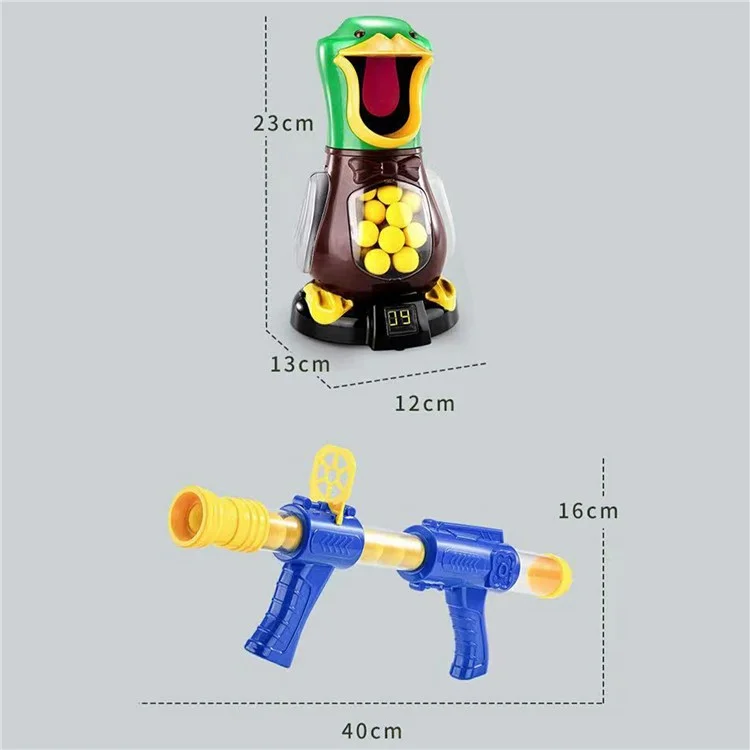 Jogo de tiro com alvo de pato de desenho animado com bomba de ar, bala macia e pontuação eletrônica (sem bateria)