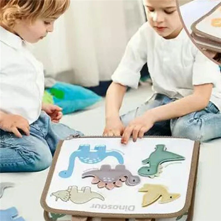 Tableau d'activités éducatives en feutre avec thème de dinosaures, jouet d'apprentissage 6 en 1 pour les enfants d'âge préscolaire