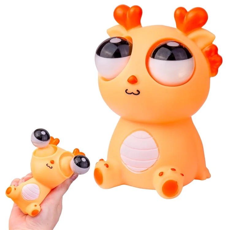 Muñeco de dragón de PVC de ojos saltones y divertidos, juguete antiestrés para apretar, para adultos y niños - Naranja