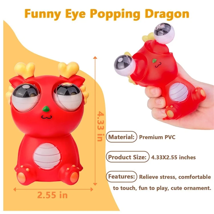 Muñeco de dragón de PVC de ojos saltones y divertidos, juguete antiestrés para apretar, para adultos y niños - Naranja