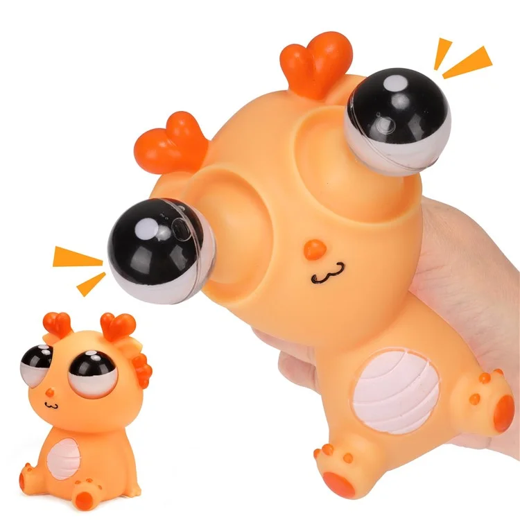 Muñeco de dragón de PVC de ojos saltones y divertidos, juguete antiestrés para apretar, para adultos y niños - Naranja