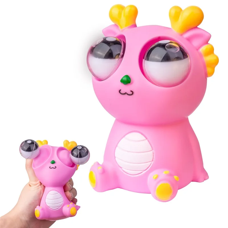 Funny Bulging Eyes Cartoon Dragon PVC Squeeze Doll Stress Relief Toy for Adult Children - Pink