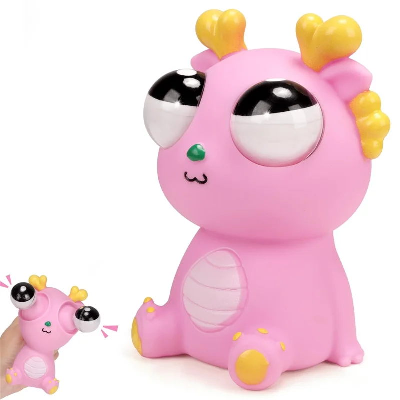 Funny Bulging Eyes Cartoon Dragon PVC Squeeze Doll Stress Relief Toy for Adult Children - Pink