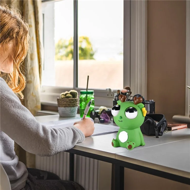 Lustiger Cartoon-Drache mit hervorquellenden Augen, PVC-Quetschpuppe, Stressabbau-Spielzeug für Erwachsene und Kinder - Dunkelgrün